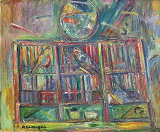 «Клетка і рыба». Палатно, алей. 46 х 55 (аўтар Пінхус Крэмень)